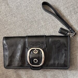 Coach Bleeker Black Patent Clutch with Silver Hardware